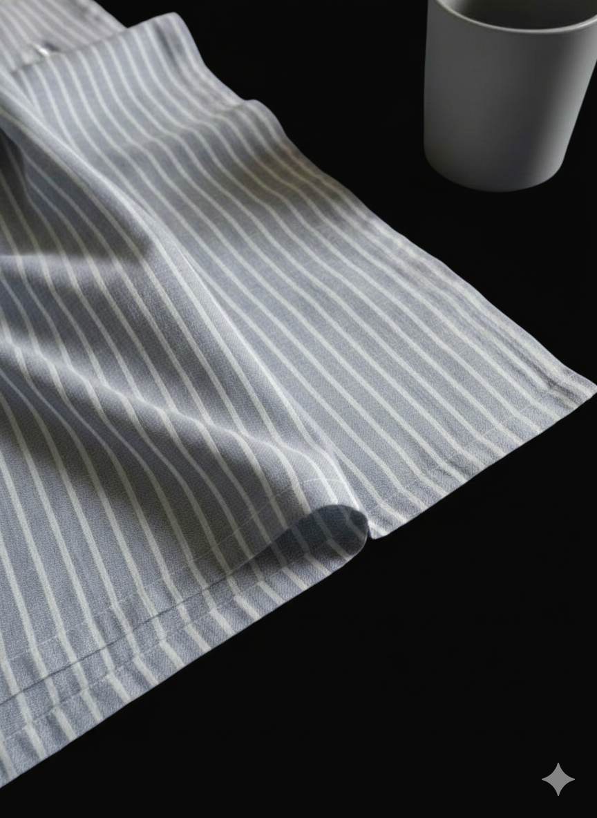 Grey & White Stripes Cotton Linen Fabric