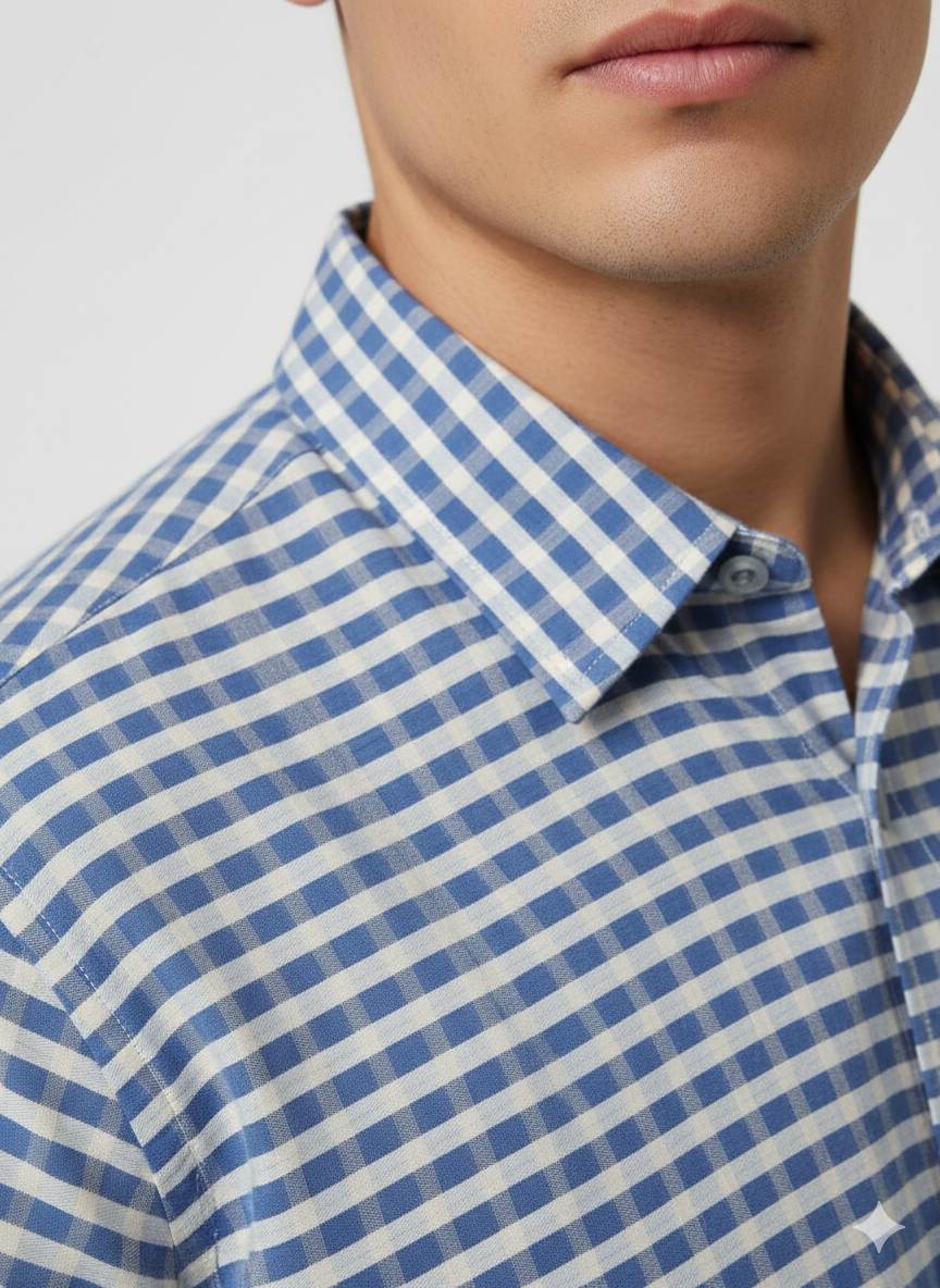 Blue & White checks shirting Fabric blend with cotton & polyster