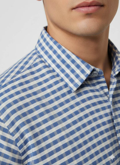 Blue & White checks shirting Fabric blend with cotton & polyster