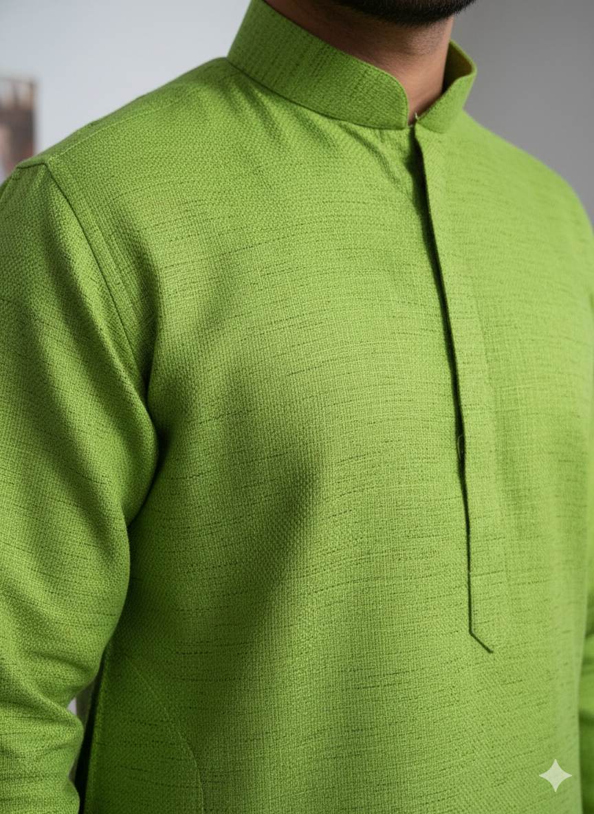 Parrot colour shirting Fabric blend with khadee