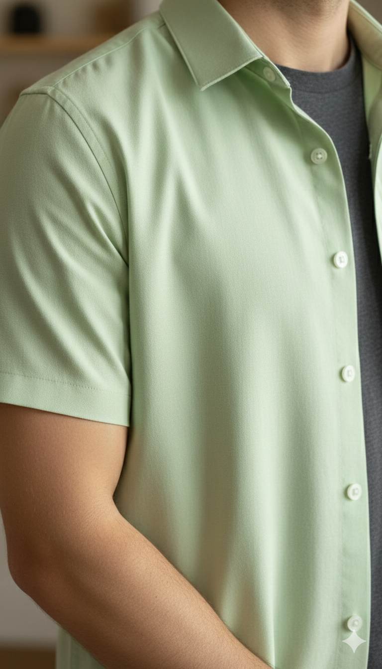 Pista Green shirting Fabric blend with cotton & polyster