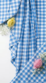White shirting with Blue checks Fabric blend with cotton & polyster