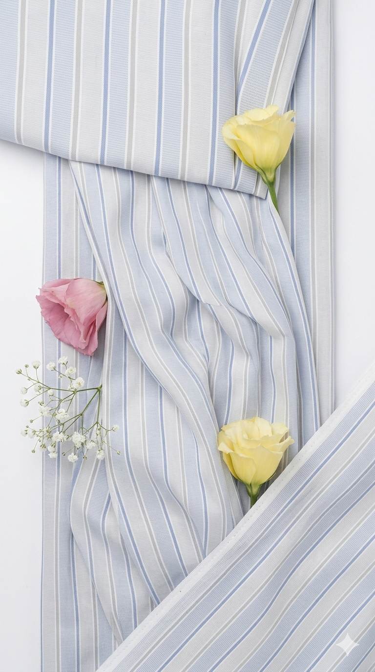 White shirting with light blue lines Fabric blend with cotton & polyster