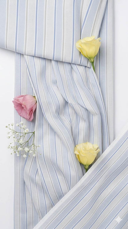 White shirting with light blue lines Fabric blend with cotton & polyster