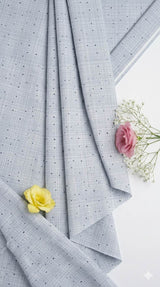 Light Blue with Black Dots shirting Fabric blend with cotton & polyster