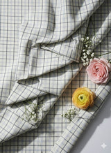Off white with Blue checks shirting Fabric blend with cotton & polyster