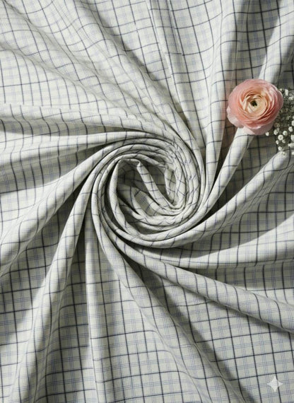 Off white with Blue checks shirting Fabric blend with cotton & polyster