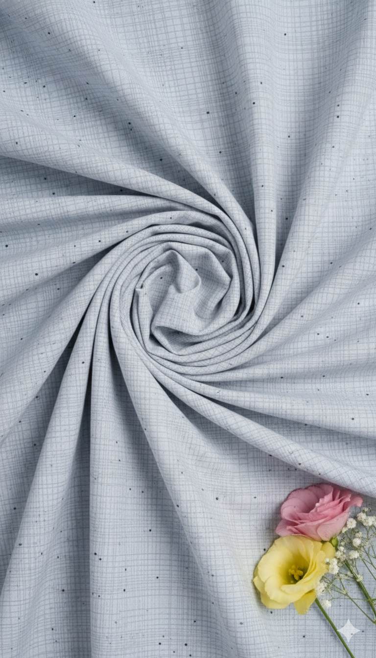 Light Blue with Black Dots shirting Fabric blend with cotton & polyster