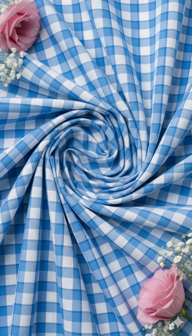 White shirting with Blue checks Fabric blend with cotton & polyster