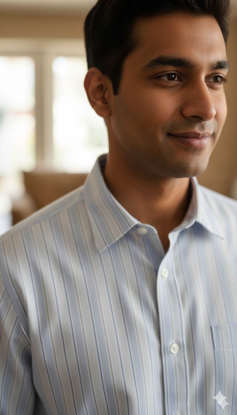 White shirting with light blue lines Fabric blend with cotton & polyster