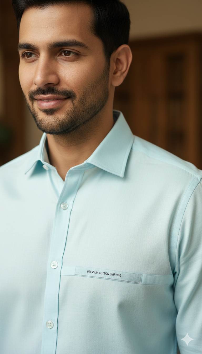 Sea Blue shirting Fabric blend with cotton & polyster