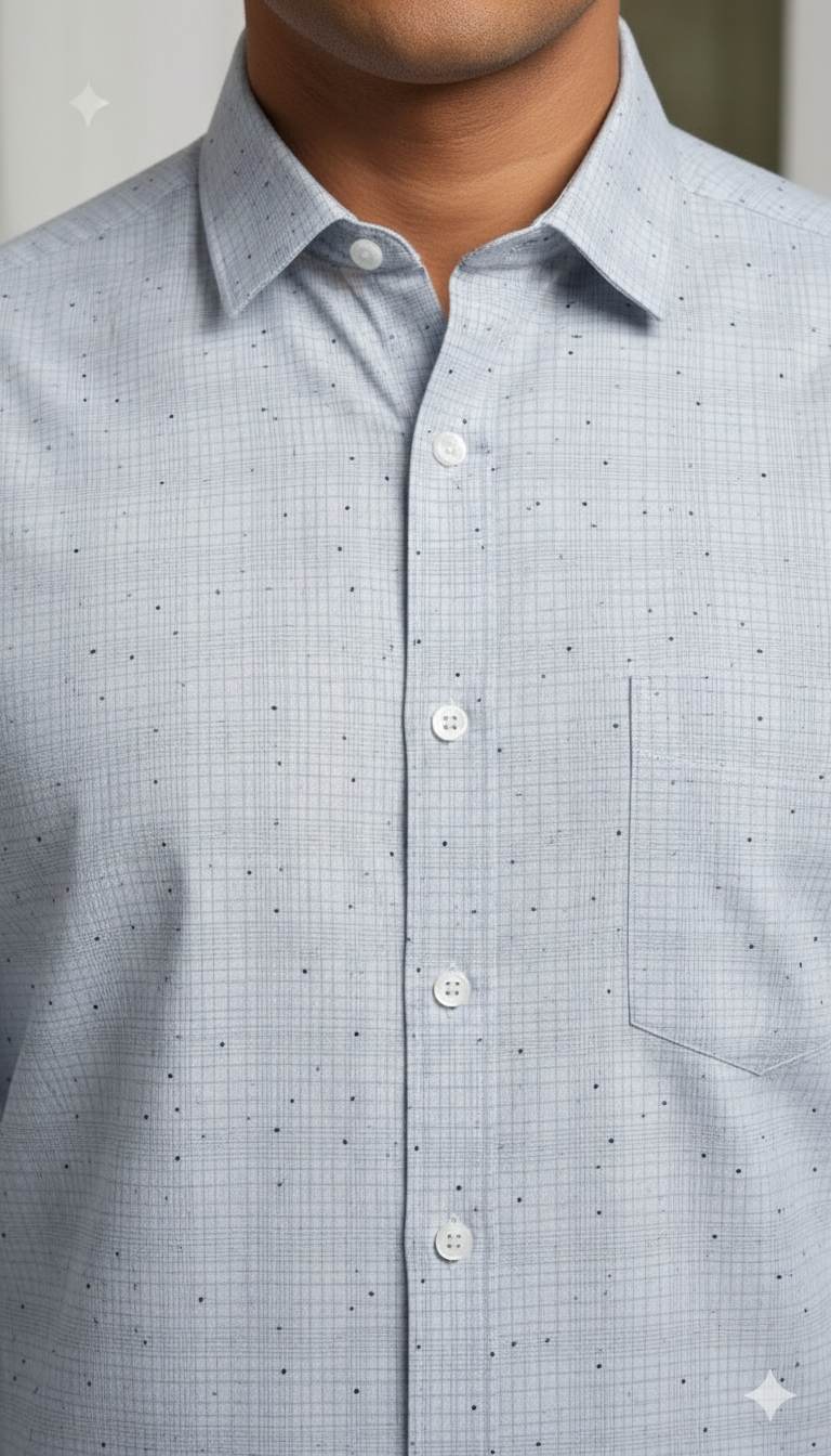 Light Blue with Black Dots shirting Fabric blend with cotton & polyster