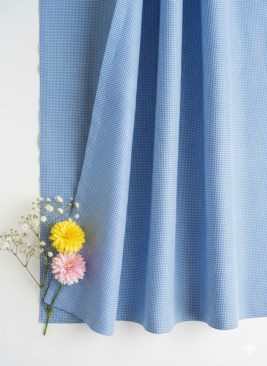 Blue self dots Shirting fabric Blend with cotton & polyster