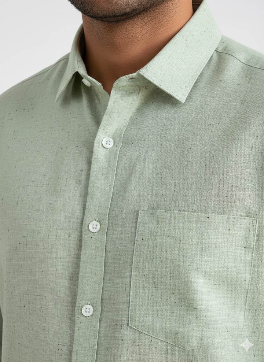 Pista Green with Black Dots shirting Fabric blend with cotton & polyster