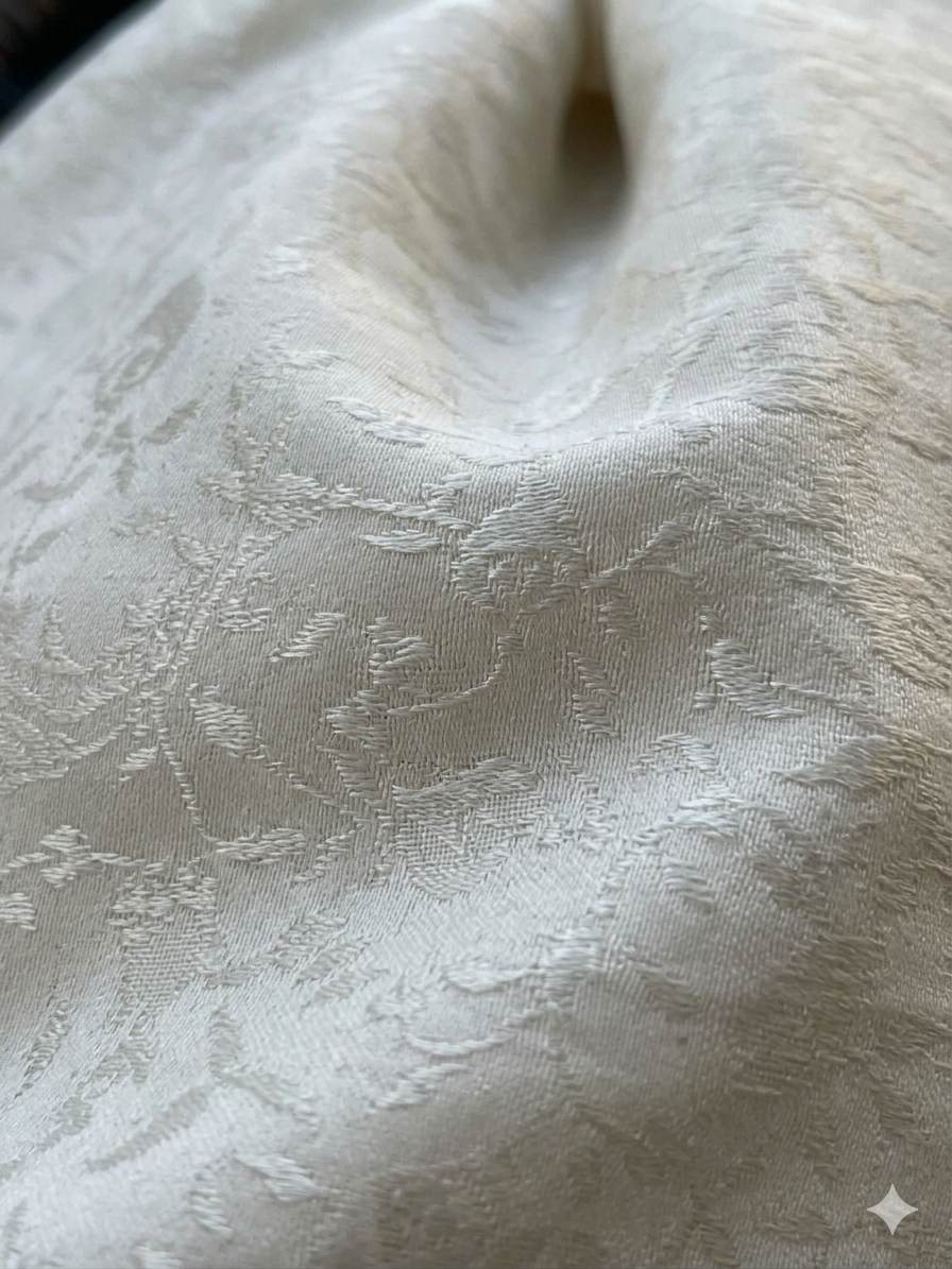 Off White jacquard style Viscose Silk Fabric