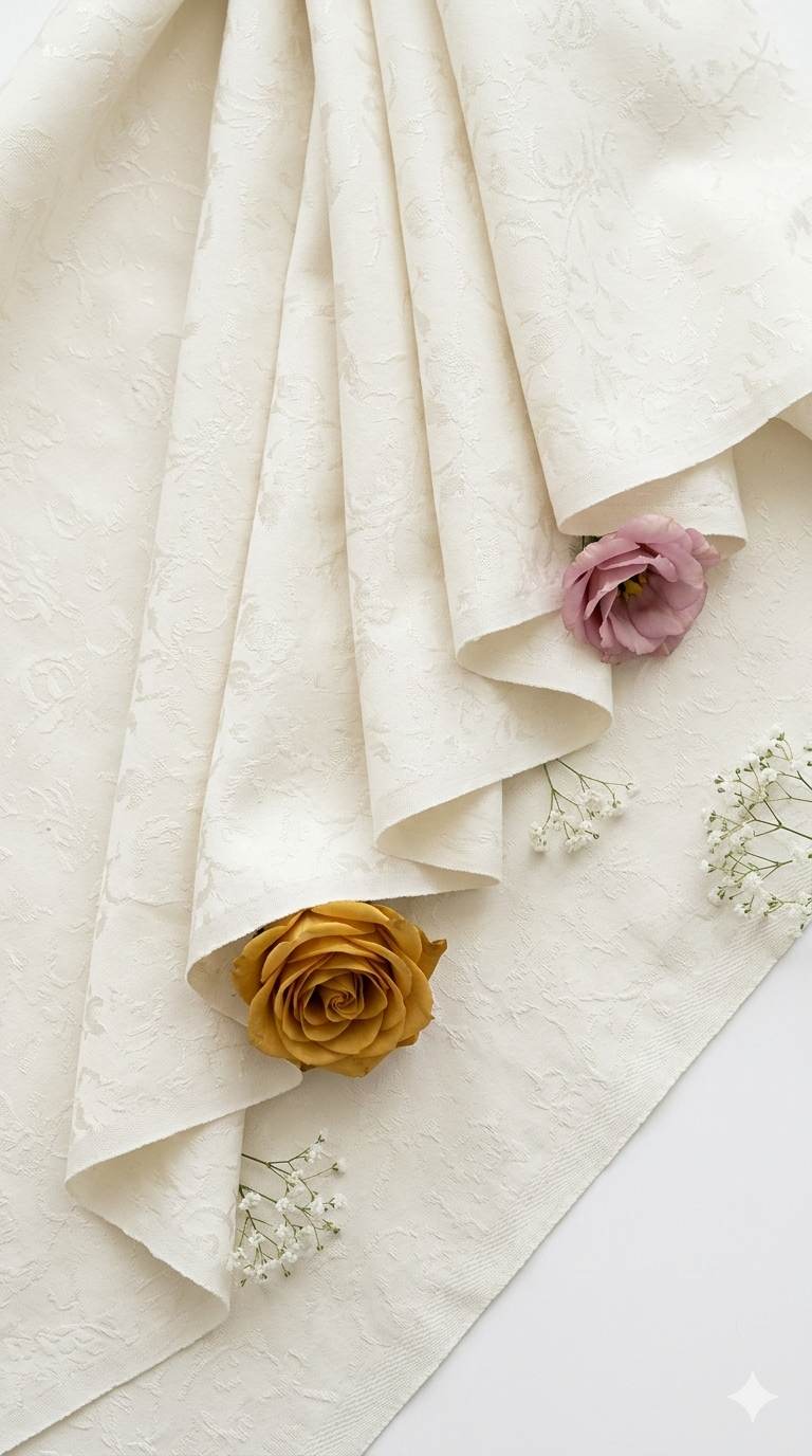 Off White jacquard style Viscose Silk Fabric