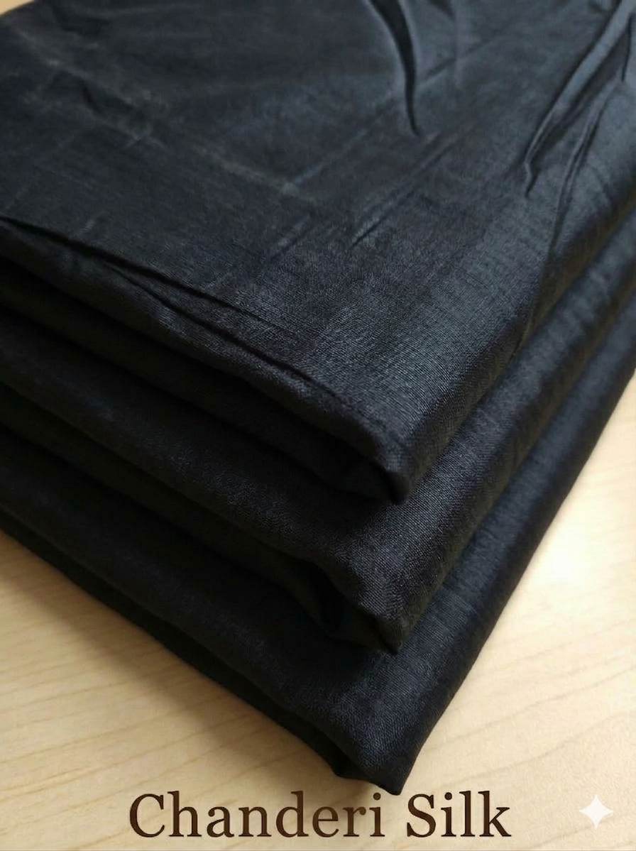 Black Plain Chanderi Silk Fabric
