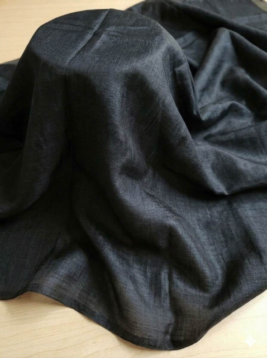 Black Plain Chanderi Silk Fabric