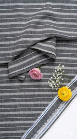 Dusty Black with white Thin & Wide strips Cotton Linen Fabric