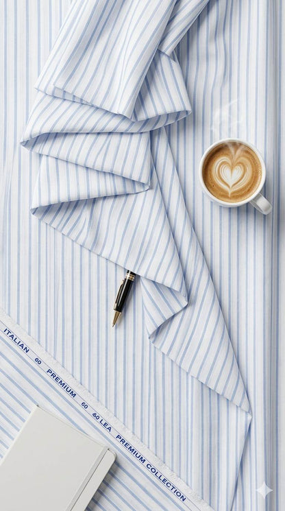 White with  Blue strips premium Cotton Linen Fabric
