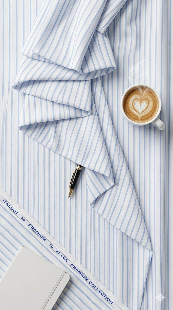 White with  Blue strips premium Cotton Linen Fabric