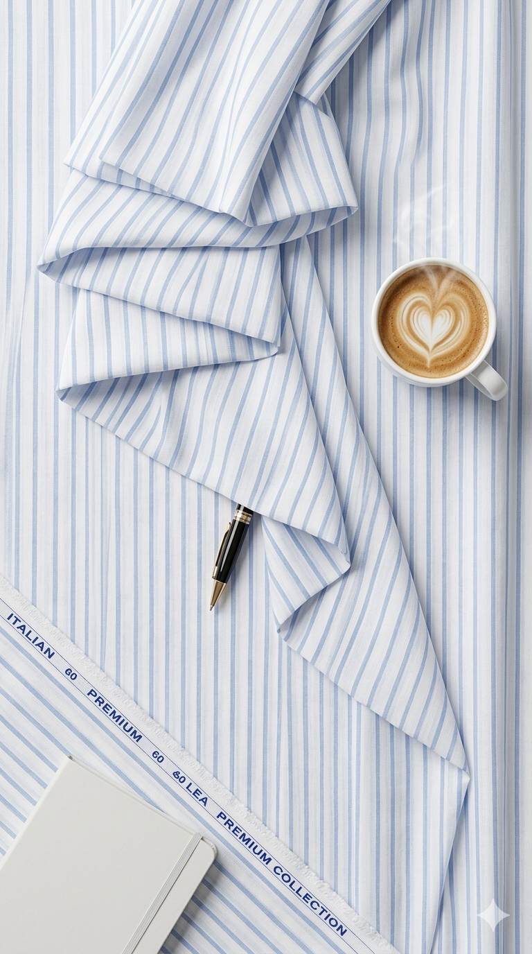 White with  Blue strips premium Cotton Linen Fabric