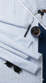 White with  Blue strips premium Cotton Linen Fabric