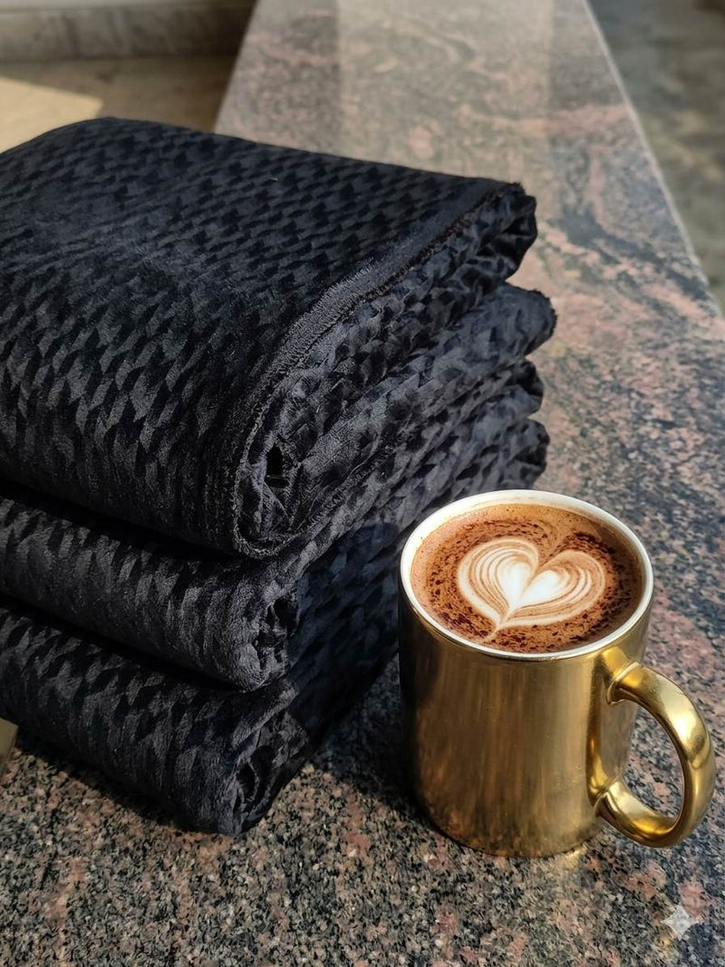 Black ultra Soft Jacquard style self weaved Cotton Fabric (3)