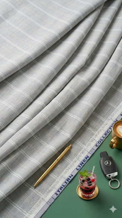 Grey with white twin thin stripes  and beige Line Premium Cotton Linen Fabric