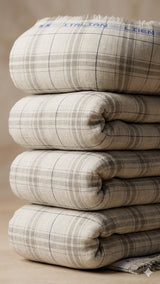 Off White with white and Beige Big Checks Premium Cotton Linen Fabric