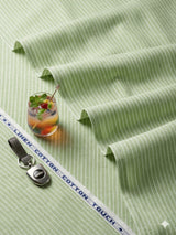 White Stripes on Pista Green  60 lea Premium Cotton Linen Fabric