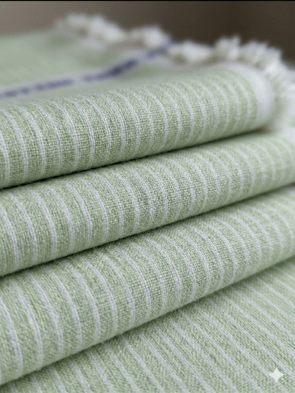 White Stripes on Pista Green  60 lea Premium Cotton Linen Fabric