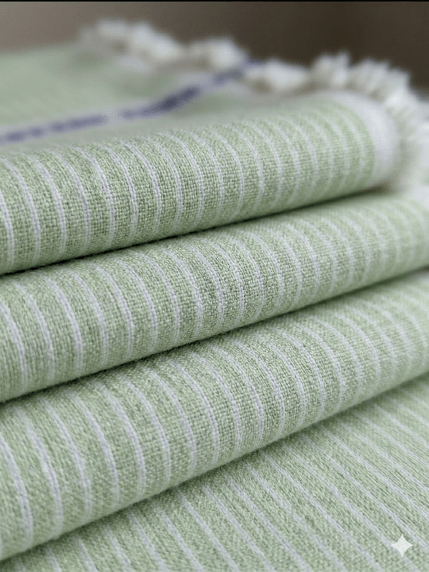 White Stripes on Pista Green  60 lea Premium Cotton Linen Fabric