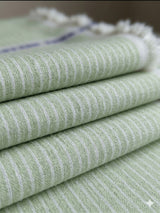 White Stripes on Pista Green  60 lea Premium Cotton Linen Fabric