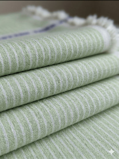 White Stripes on Pista Green  60 lea Premium Cotton Linen Fabric