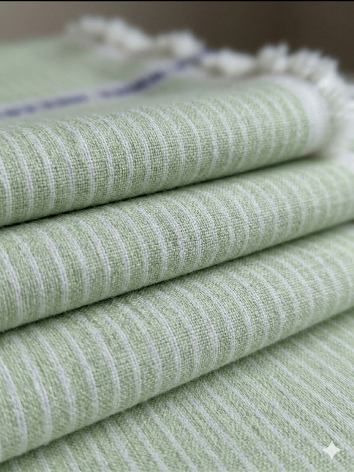 White Stripes on Pista Green  60 lea Premium Cotton Linen Fabric