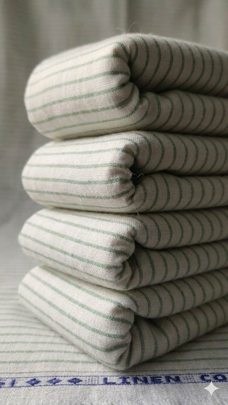 Pista Green Stripes on White  60 lea Premium Cotton Linen Fabric