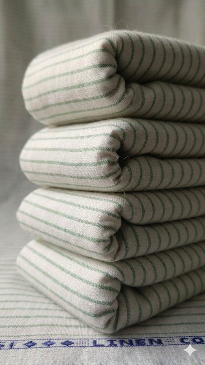 Pista Green Stripes on White  60 lea Premium Cotton Linen Fabric