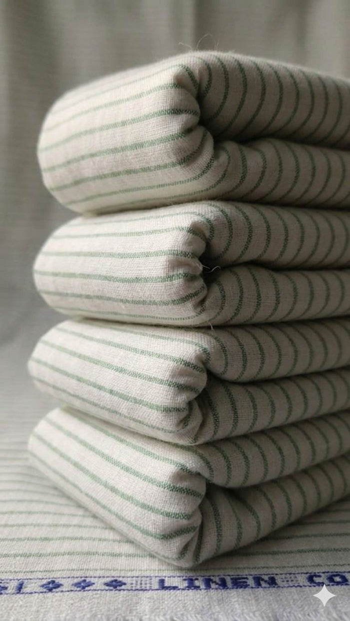 Pista Green Stripes on White  60 lea Premium Cotton Linen Fabric