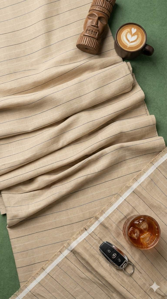 Black Stripes on Beige  60 lea Premium Cotton Linen Fabric