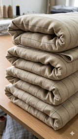 Black Stripes on Beige  60 lea Premium Cotton Linen Fabric