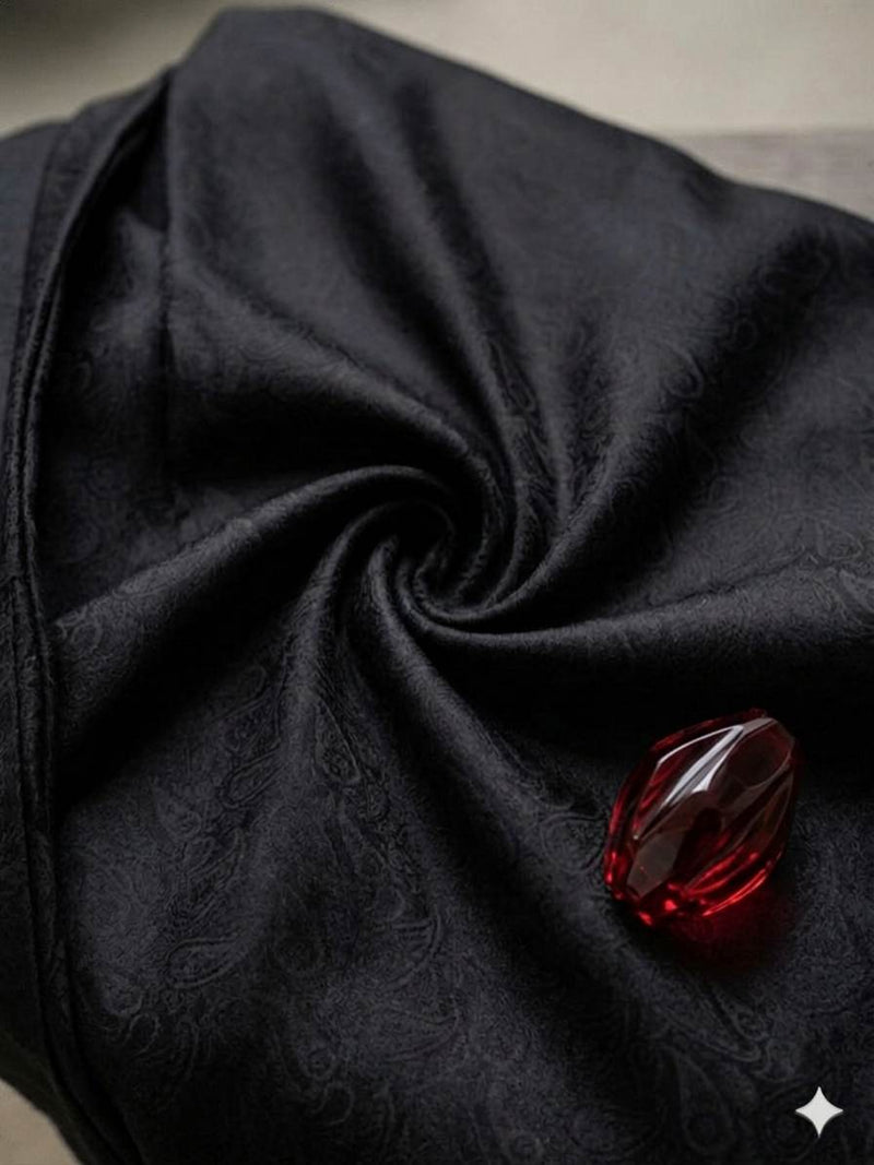 Dark Black jacquard  intricate paisley pattern and silk texture Cotton Fabric