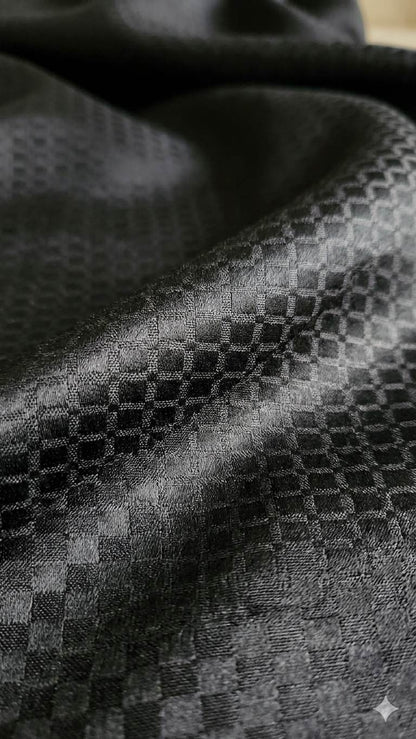 Black jacquard  intricate Square pattern and silk texture Cotton Fabric