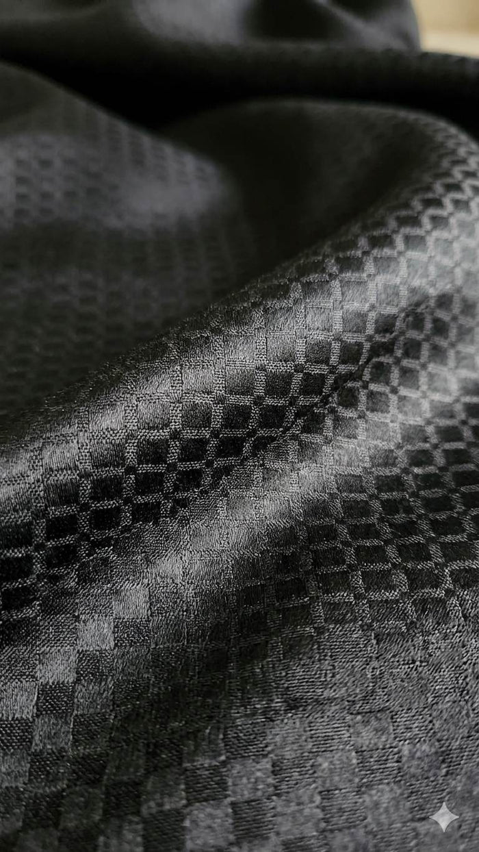 Black jacquard  intricate Square pattern and silk texture Cotton Fabric