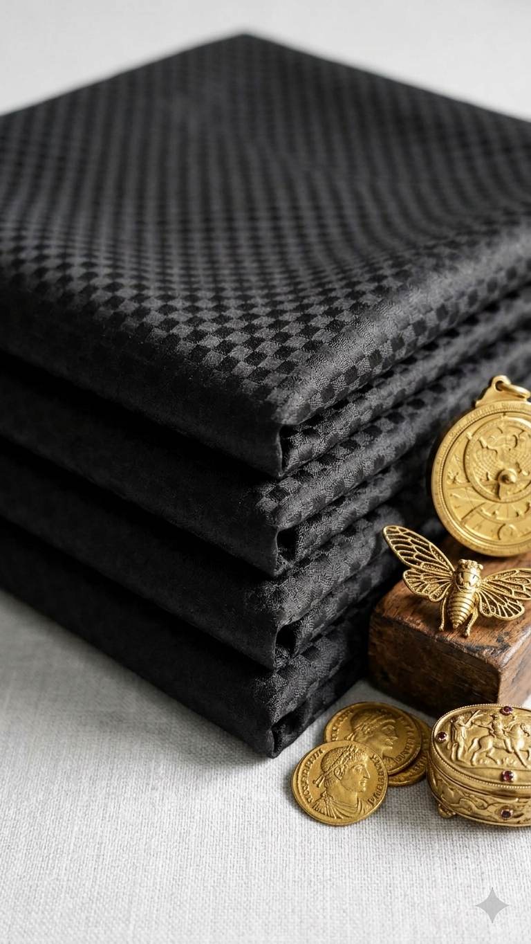 Black jacquard  intricate Square pattern and silk texture Cotton Fabric