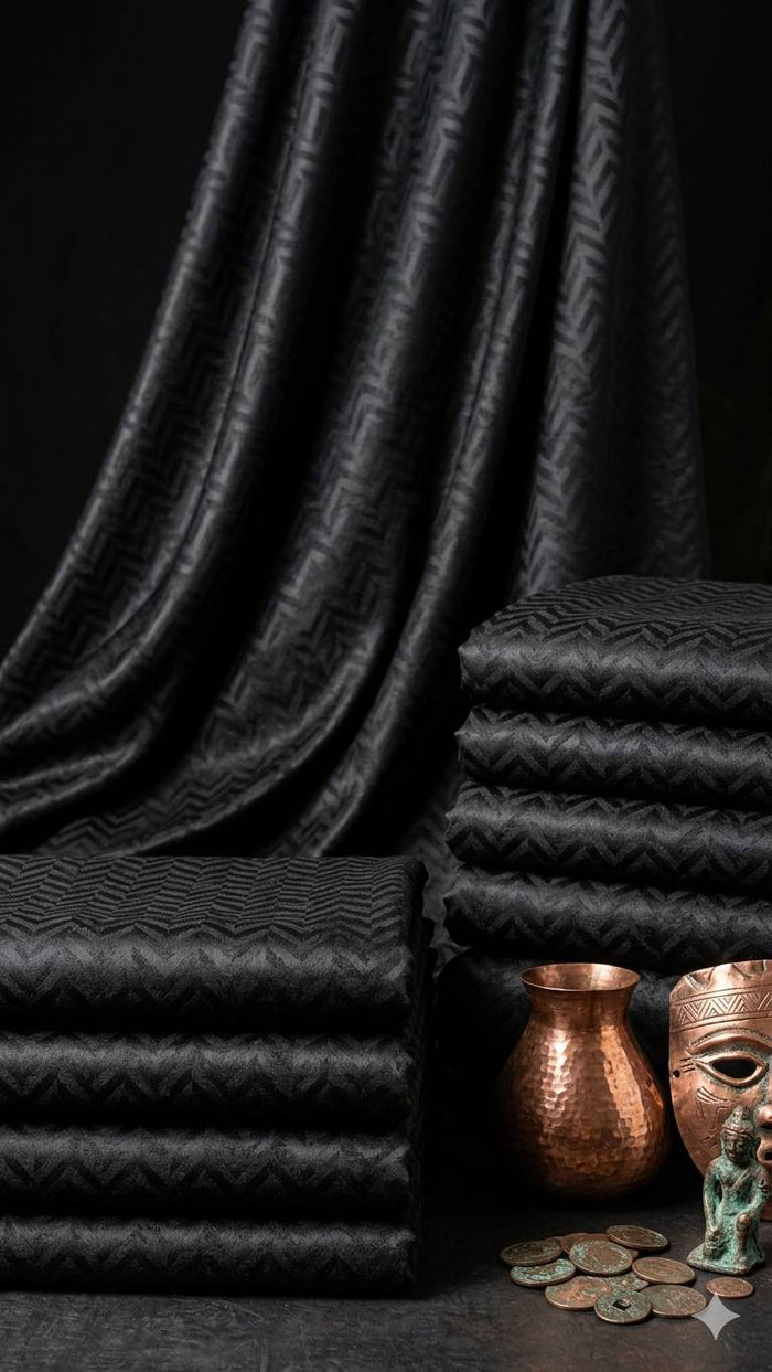 Black jacquard  intricate Herringbone pattern and silk texture Cotton Fabric(1)
