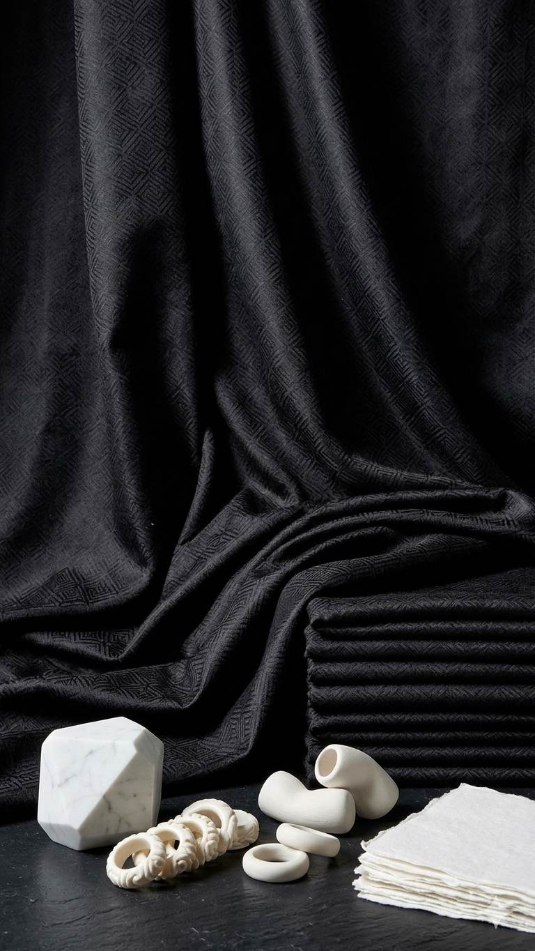 Black jacquard  intricate Herringbone pattern and silk texture Cotton Fabric(2)