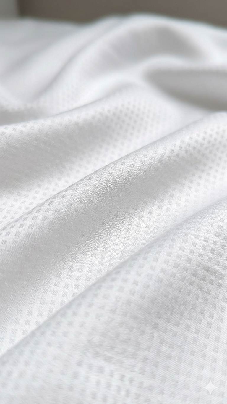 White jacquard  intricate Square pattern and silk texture Cotton Fabric