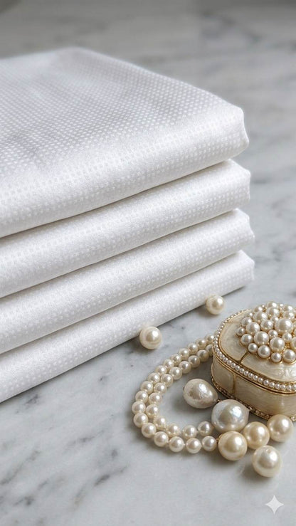 White jacquard  intricate Square pattern and silk texture Cotton Fabric