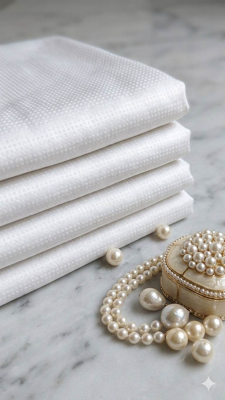 White jacquard  intricate Square pattern and silk texture Cotton Fabric